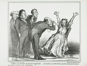 Más maravillas del hipnotizador de diamantes. O, cómo hacer que las damas posen en sociedad en posturas agotadoras y poco agraciadas, plato 137 de Actualités de Honoré Victorin Daumier