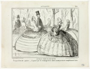 Nueva moda del Medio Mundo. Reaparición de las cestas - parece que estas señoras aún no han terminado su cosecha, plato 295 de Actualités. de Honoré Victorin Daumier