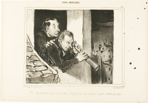 "¡Oh! Es como si estuviéramos allí: ¡la alta abre su corsé y la pequeña busca una pulga!", lámina 27 de Types Parisiens. de Honoré Victorin Daumier