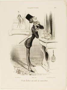 "¡Oh ráfaga! Parece que no soy capaz de hacer un nudo!" placa 4 de Coquetterie de Honoré Victorin Daumier