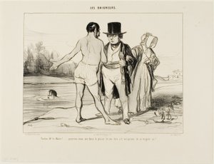 "Disculpe, Mayor.... ¿sería tan amable de decirme si está permitido nadar aquí", plato 25 de Les Baigneurs.