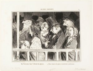 Parisinos con ganas de diversión. Haciendo cola durante dos horas delante de cualquier teatro de la ciudad, la placa 1 de Les Bons Parisiens de Honoré Victorin Daumier