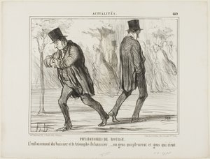 Fisonomía de la Bolsa. La desesperación del baissier y el triunfo del haussier - o el llanto y la risa, plato 440 de Actualités de Honoré Victorin Daumier