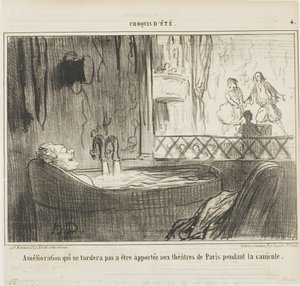 Propuesta de mejora para los teatros de París, que no dejará de tener su efecto durante los días de perros, lámina 4 de Croquis d
