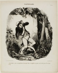 Bastante embarazoso no recordar dónde se han escondido las trampas para lobos, placa 44 de Pastorales de Honoré Victorin Daumier