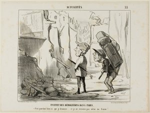 Resultado de la demolición de edificios en París. "- Al fin y al cabo, aquí vivía yo.... y ya ni siquiera encuentro a mi mujer", placa 55 de Actualités de Honoré Victorin Daumier