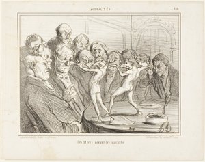 Los aztecas ante los científicos, lámina 211 de Actualités de Honoré Victorin Daumier
