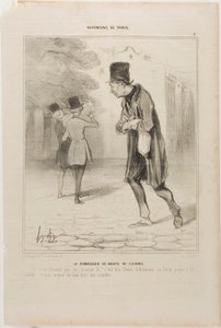 El Coleccionista de Recortes de Cigarros. "¡Cuándo habrán terminado de fumar estos cabrones! Son alguaciles; fuman hasta que quedan cenizas. No hay manera de sacarles un céntimo", lámina 4 de Bohémiens De Paris. de Honoré Victorin Daumier