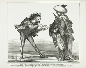 El Emperador de Marruecos en consulta con el famoso mago Desbarolles. "- ¡Esta pequeña línea de aquí me indica que vas a recibir una paliza real!", lámina 126 de Actualités de Honoré Victorin Daumier