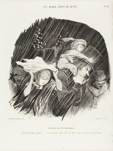La noche de la Fiesta Nacional. Nunca falla... sales a ver los fuegos artificiales, ¡y todo lo que consigues son fuegos artificiales!, plato 20 de Los mejores días de la vida. de Honoré Victorin Daumier