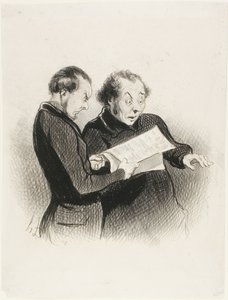 El Rebus ilustrado. "- ¡Singular! No puedo adivinar el acertijo del Charivari de hoy. - Creo que tengo una palabra - tengo varias palabras - ¡lo tengo todo! Debo correr a decírselo a mi mujer", lámina 39 de Les Beaux Jours De La Vie. de Honoré Victorin Daumier