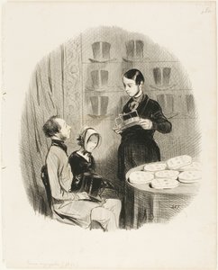 El Jayotipo. "- Sr. Jay: ¿El caballero está casado - El caballero: Ciertamente, pero ¿cómo diablos lo supo - Sr. Jay: Oh, es que este instrumento es perfecto, que ninguna curva de la cabeza, ningún chichón de la frente puede escapársele. - El caballero: ¿C de Honoré Victorin Daumier