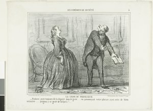 La lección del profesor, lámina cinco de Les Comédiens de Société de Honoré Victorin Daumier
