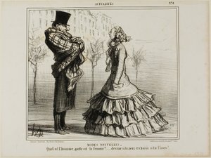 La Nueva Moda. ¿Cuál es el hombre, cuál la mujer... adivina si puedes y elige si te atreves, plato 270 de Actualités de Honoré Victorin Daumier