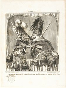 El nuevo bufón napolitano. Recibir las felicitaciones del DIABLO en lugar de dejarse llevar por él, lámina 229 de Actualités de Honoré Victorin Daumier