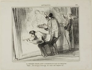 La Semana Antes De La Inauguración De La Exposición De Arte. Coro: "- ¡Ánimo, acabemos el trabajo! Para eso están los amigos", plato 399 de Actualités de Honoré Victorin Daumier