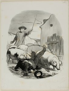 El peligro de quedar atrapado en una persecución de campanarios, lámina 12 de Pastorales de Honoré Victorin Daumier