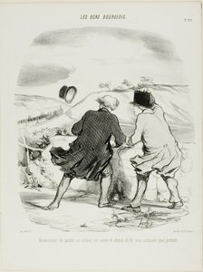 La inconveniencia de abandonar el tren aunque sólo sea por un momento y con cualquier pretexto, lámina 29 de Les Bons Bourgeois de Honoré Victorin Daumier