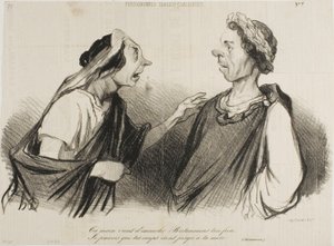"Tu mano viene a matar a Britannicus, tu hermano. Preveo que tus golpes pronto alcanzarán a tu madre", lámina 7 de Physionomies Tragico-Classiques. de Honoré Victorin Daumier