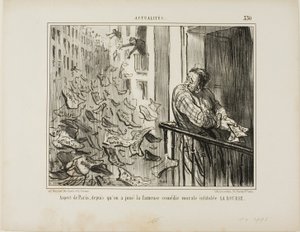Vista de las calles de París tras la representación de la famosa comedia moralista "La Bourse", lámina 330 de Actualités de Honoré Victorin Daumier