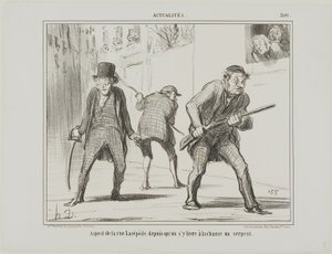 Vista de la calle Lacépède durante la caza de una serpiente, lámina 500 de Actualités de Honoré Victorin Daumier