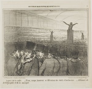 Vista de la Gran Sala, lámina 1 de Souvenirdu Grand Festival des Orphéonistes de Honoré Victorin Daumier