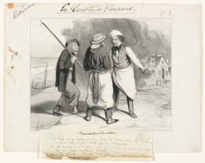 Bueno, ¡qué casualidad! Pensé que acabábamos de descubrir una isla desierta o al menos un país habitado por caníbales., plato dos de Les Canotiers Parisiens de Honoré Victorin Daumier