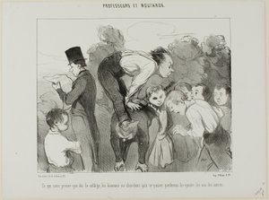Lo que demuestra una vez más que ya desde la escuela secundaria el hombre se apoya en los hombros de su parentela para avanzar en la vida, lámina 30 de Professeurs Et Moutards de Honoré Victorin Daumier