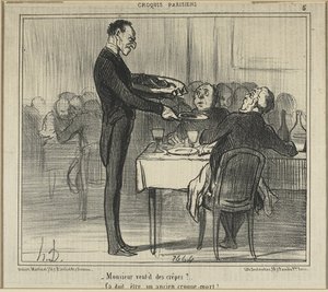 "¿Le apetecen crêpes al señor... - Debe de haber sido enterrador", lámina cinco de Croquis Parisiens (Bocetos parisinos).