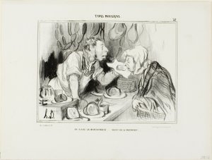 "Olfatea la mercancía... antes de comprarla", lámina 32 de Types Parisiens de Honoré Victorin Daumier