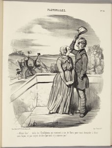 ¡Bueno, bueno! Ahí llegan los Grafignon, seis desde París, para pedirnos cenar sin ceremonias, ¡y no hay forma de decir que no estamos en casa! de Honoré Daumier