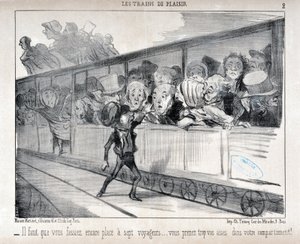 Obra de Honoré Daumier (1808-1879). Charivari data de 1852: Serie LES TRAINS DE PLEASURE - Tienes que hacer espacio para siete pasajeros... ¡estás demasiado cómodo en tu compartimento! MUSEO DE BELLAS ARTES - PALACIO LONGCHAMP, MARSELLA de Honoré Daumier
