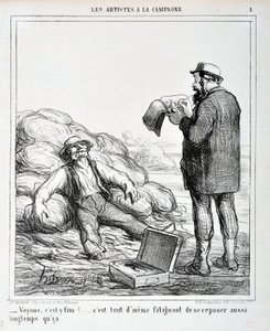 Obra de Honoré Daumier (1808-1879). Charivari data de 1865: Serie LOS ARTISTAS EN EL CAMPO “- Veamos, ¿ha terminado?... Es aún cansado descansar tanto tiempo como...” MUSEO DE BELLAS ARTES - PALACIO LONGCHAMP, MARSELLA de Honoré Daumier