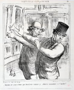Obra de Honore Daumier. Charivari data de 1865: Serie Bocetos Tomados en el Salón "No seamos burgueses así... ¡admiremos al menos este Courbet!" MUSEO DE BELLAS ARTES - PALACIO LONGCHAMP, MARSELLA de Honoré Daumier