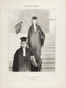 Gran escalera del Palacio de Justicia, vista frontal, número 36 de la serie La gente de justicia de Honoré Daumier
