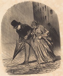 Inconveniente de un paraguas de muelles demasiado complicados de Honoré Daumier