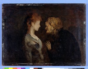 La Confidence (El secreto) (óleo sobre tabla) de Honoré Daumier