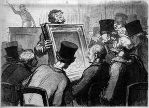Amantes de la pintura en el Hotel Bouillon. Viñeta de Honore Daumier (1808-1879). Grabado en "Le Monde Illustré" n°250 del 25 de enero. de Honore Daumier