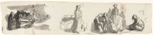 Hoja de estudios con un grupo de cuatro figuras a la derecha (recto) de Honoré Daumier