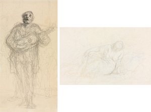 Singing Guitarist (recto); Reclining Woman Leaning on Her Arm (verso) de Honoré Daumier