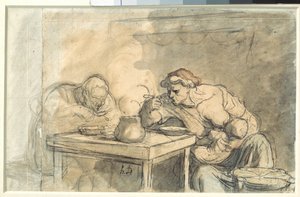 Sopa (una pareja de trabajadores comiendo sopa, la madre amamantando al bebé)
