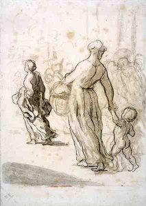 Dos Mujeres y un Niño, c.1848-50 de Honoré Daumier