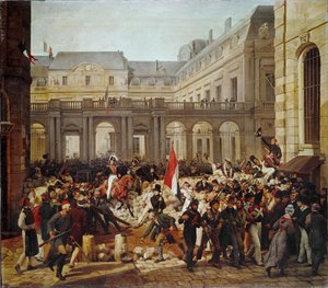 Revolución de 1830: Salida del rey Luis Felipe hacia el ayuntamiento de París ... (pintura sobre lienzo)