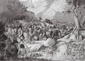 Migración de tribus escitas a través de un paso en las montañas de Asia Menor (litografía) de Horace Moore Jones