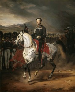 Retrato ecuestre de Carlos Alberto, Rey de Cerdeña de Emile Jean Horace Vernet
