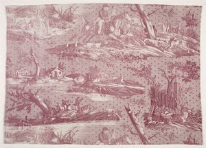Fragmento de algodón estampado al cobre con escena de caza de Horace Vernet