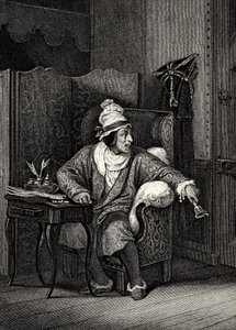 Escena de El enfermo imaginario de Molière, por Horace Vernet, grabado - Le Malade imaginaire de Jean-Baptiste Poquelin dit Molière (1622-1673) de Emile Jean Horace Vernet