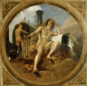 El genio del vapor en la Tierra, pintura en el techo, Salle des Pas perdus, 1839-1847 de Emile Jean Horace Vernet