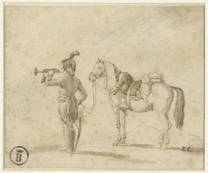 Trompetista junto al caballo