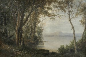 Monte Katahdin, paisaje con lago y montaña de Horace Wolcott Robbins